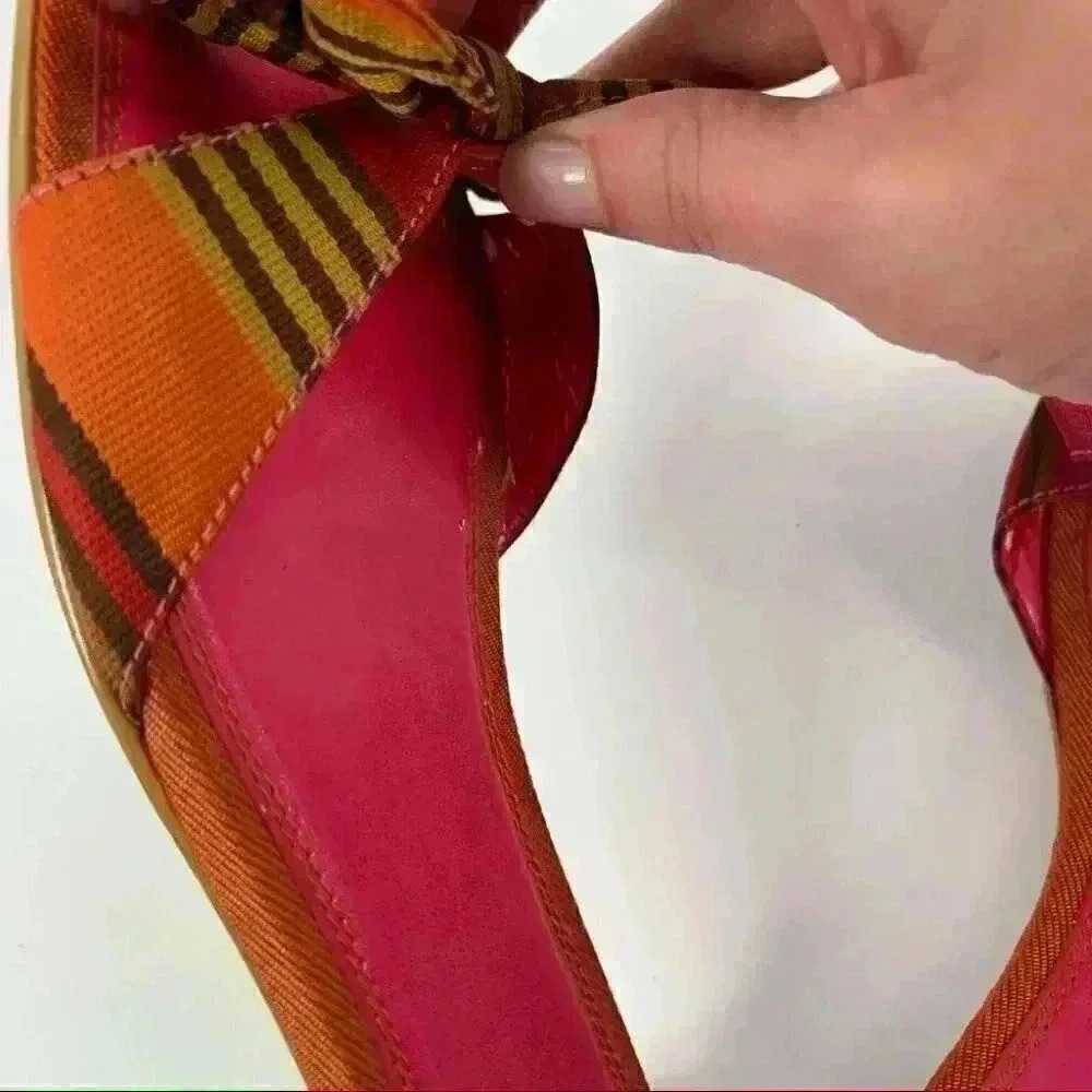 Unisa womens sandals size 6.5 Carissa multicolored bow stripes square toe 90s - Picture 9 of 12